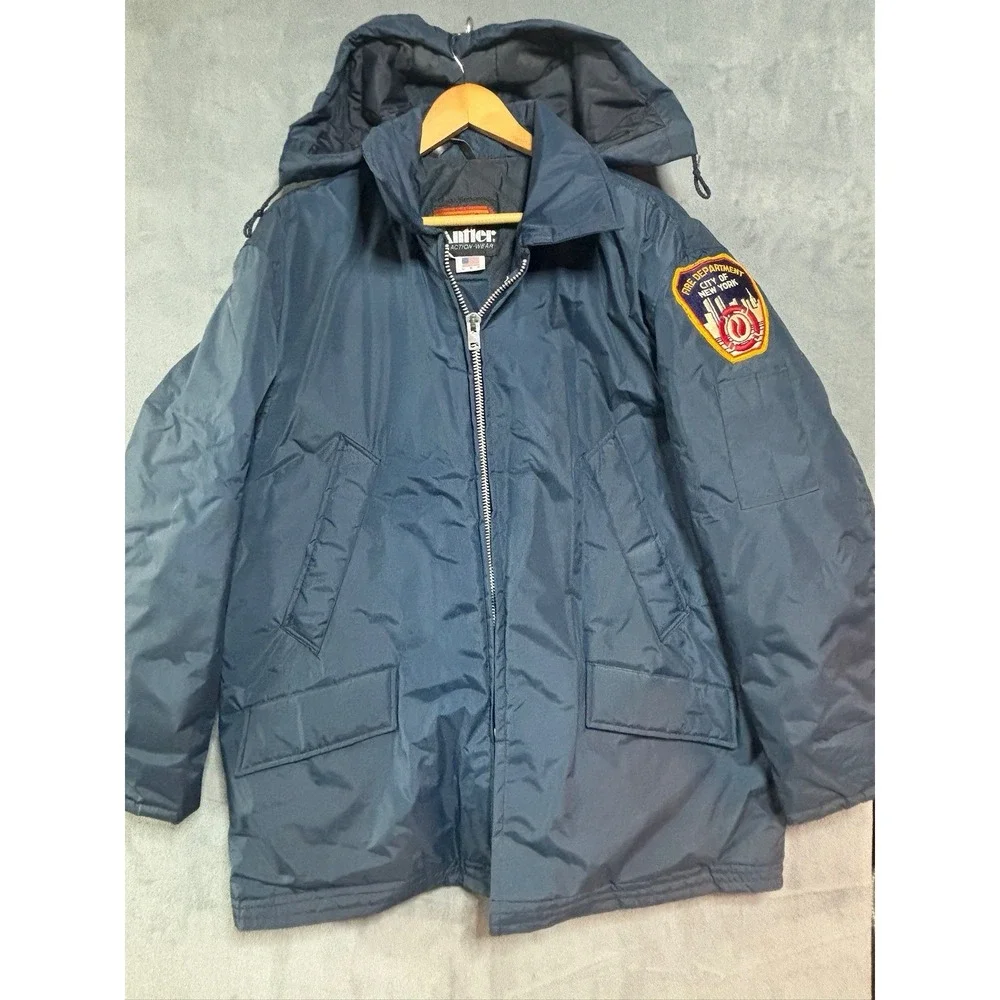 Vintage NYC Fire Department Hooded Winter Jacket 1980's 3/4 Length Size XL